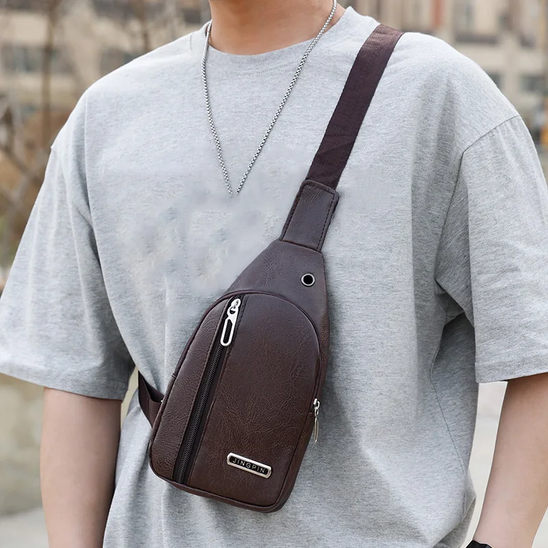 Luxury Soft Leather Men's Chest Bag Business Male Shoulder Crossbody Bag Multifunctional Sling Bag Man Mobile Phone Bag