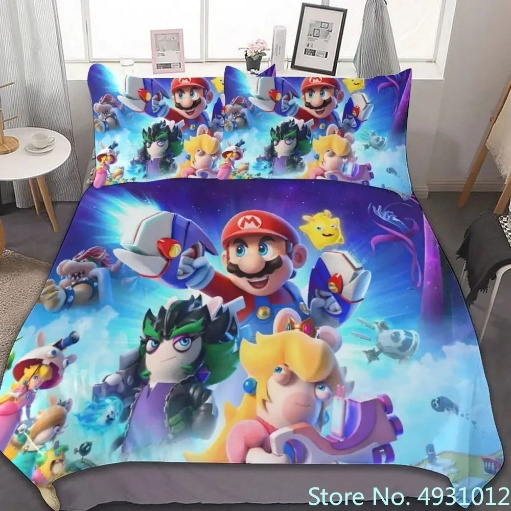 Super Mario Cartoon Bedding Set para crianças, colcha, anime, capa de edredão, consolador, fronha, roupas de cama, quarto, criança, menino