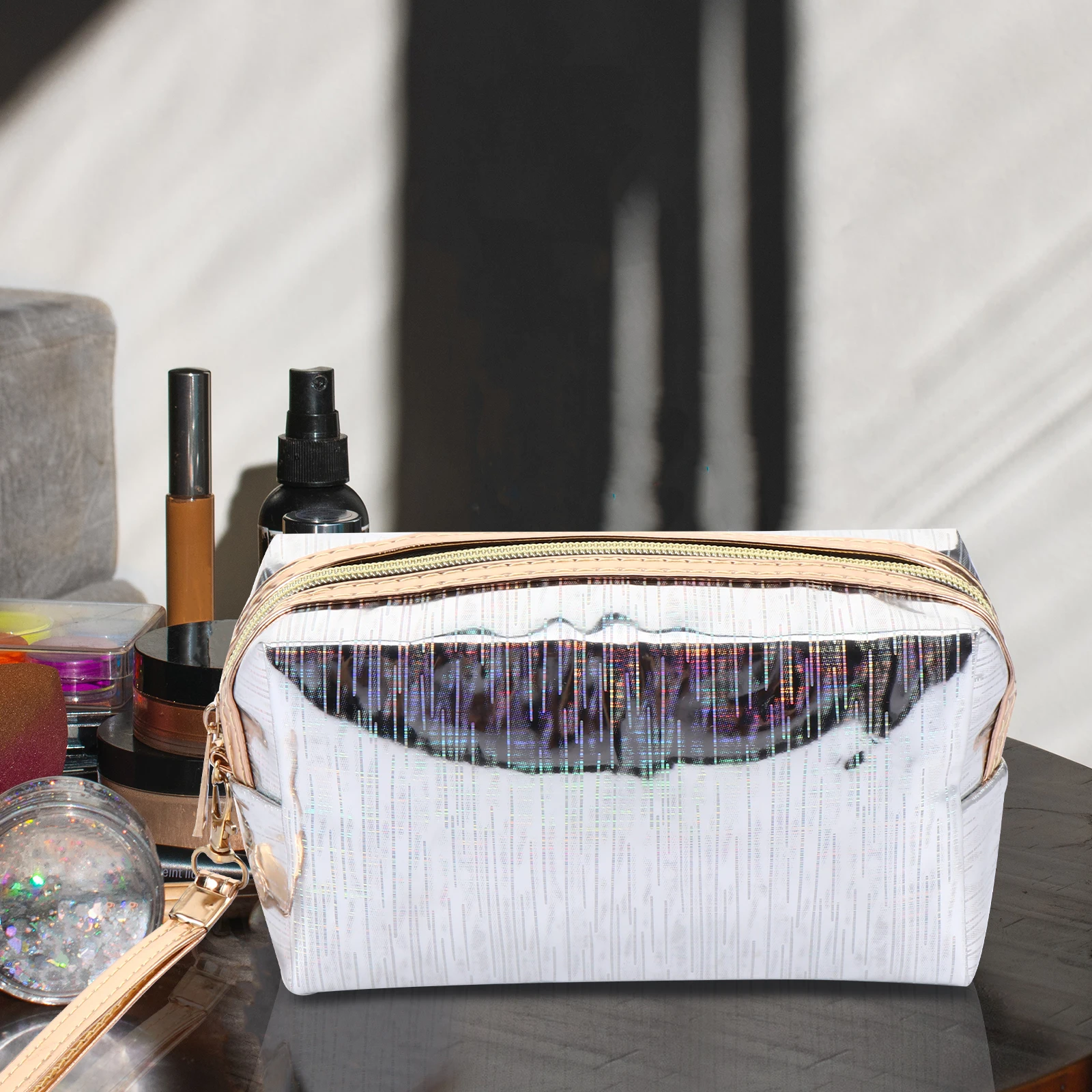 

1 pc Travel Portable Waterproof Makeup Bag Case High Quality Alloy Zipper Easy Carry Handle For Business Trip Vacation