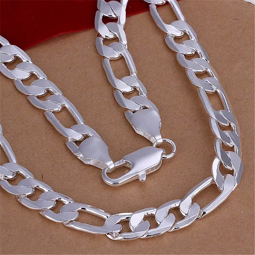Image of Hochwertige klassische 12-mm-Kette aus 925er Sterlingsilber, große Halskette für Männer und Frauen, 18–30 Zoll, modischer Party-Designer-Schmuck