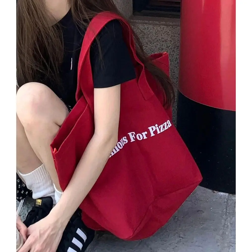 

Retro Red Letter Canvas Tote Bag Women's Simple Large Capacity 2025 New Style Single Shoulder Commuter Bag Female Beach Bags ﻿