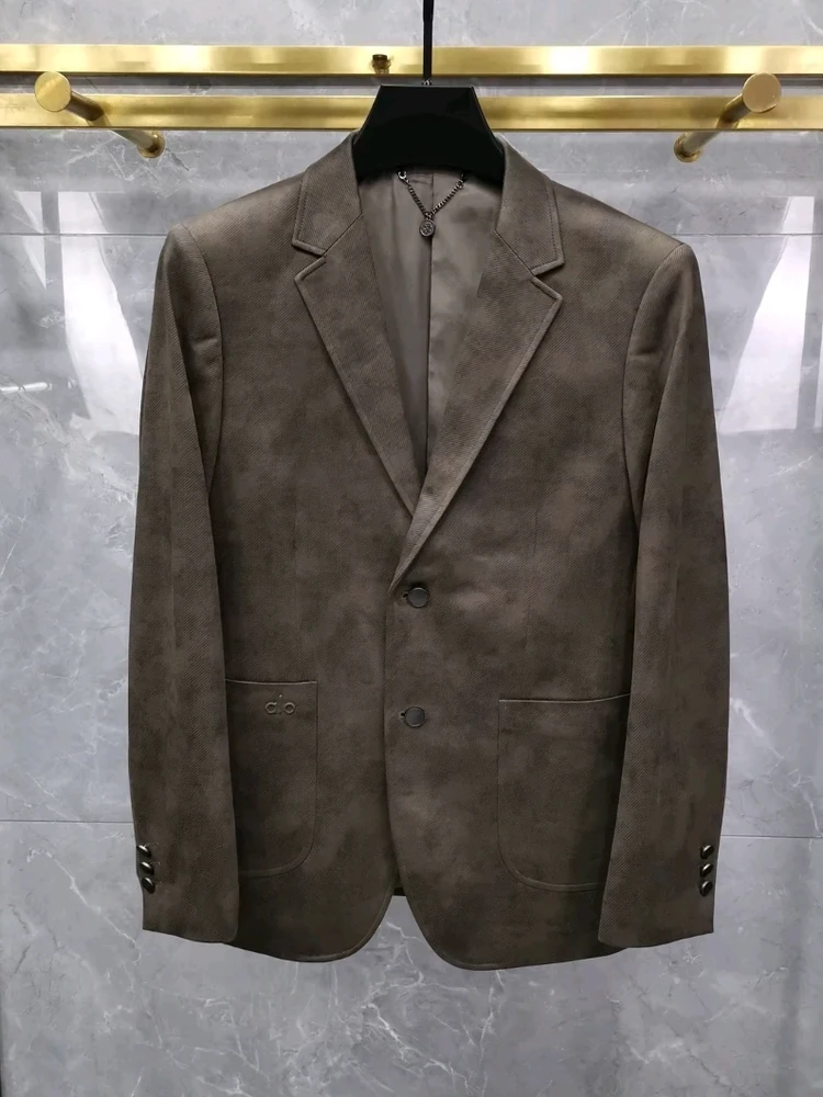 

Men's Autumn Winter New Sle Casual Leather Velvet Jaet Versatile Faionable High-End Feeling Haome Suit Coat