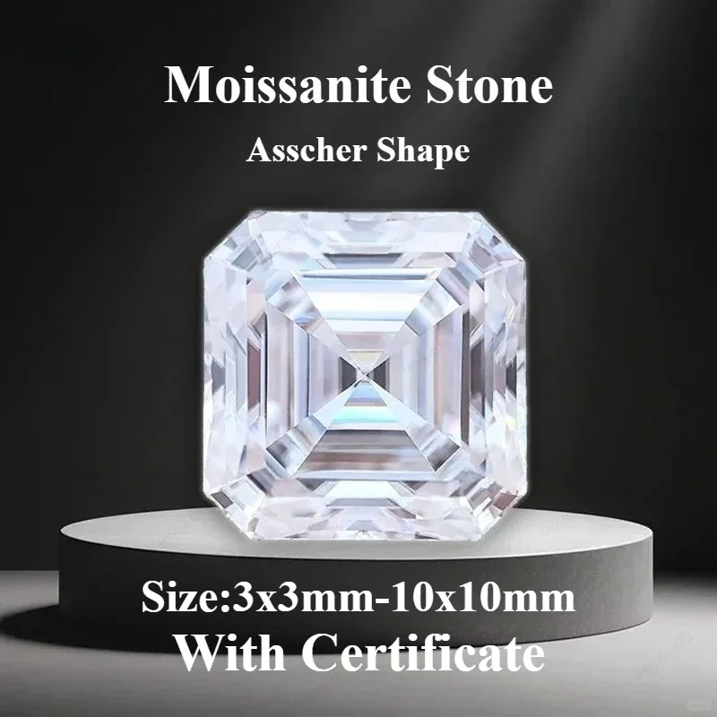 Moissanite Stone Asscher Cut D Color VVS1 Gemstone for DIY Ring Necklace Earrings Materials Pass Diamond Tester with Certificate