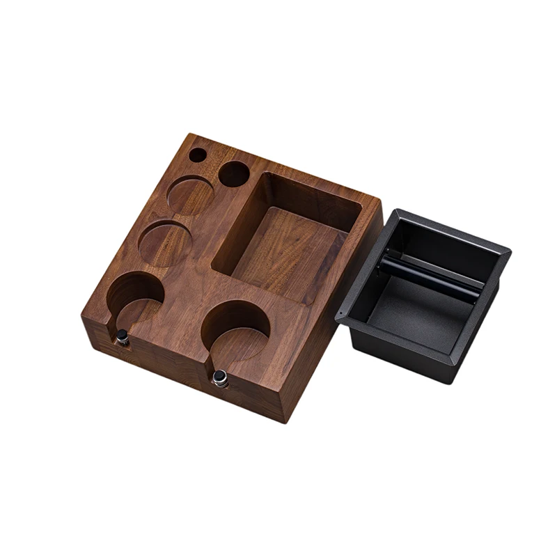 Wooden Espresso Tamp Station Knock Box with Removable Metal Basket for Coffee Product