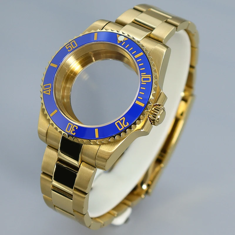 40MM Diver NH35 Watch Case Gold Sapphire Crystal For NH35 NH36 NH34 Miyota 8215 ETA2824 Movt SUB Watch Accessories Repair Parts