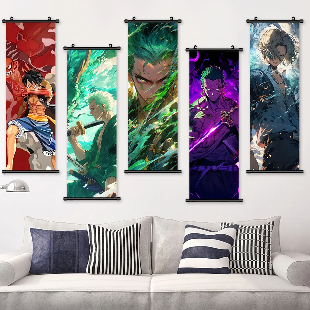 Anime Pendurado Pergaminhos de One Piece, Wall Art, Zoro Poster, Sanji Canvas Pintura, Desenhos Animados Modular Imagem, Home Decor