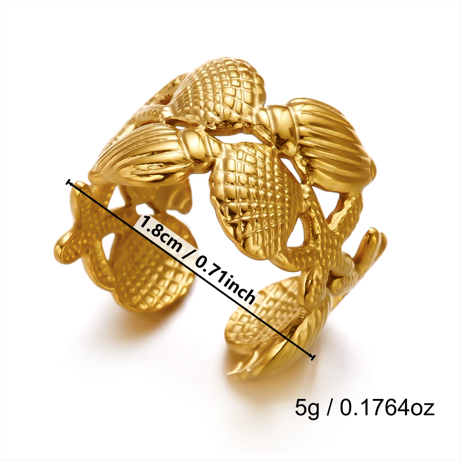 Gmai Zierliche geometrische PVD-beschichtete Edelstahlringe für Damen, Vintage-Ring mit Blumen-, Muschel- und Blattmotiv, unregelmäßiger Ring, Party-Schmuck, Geschenk – Detail 14