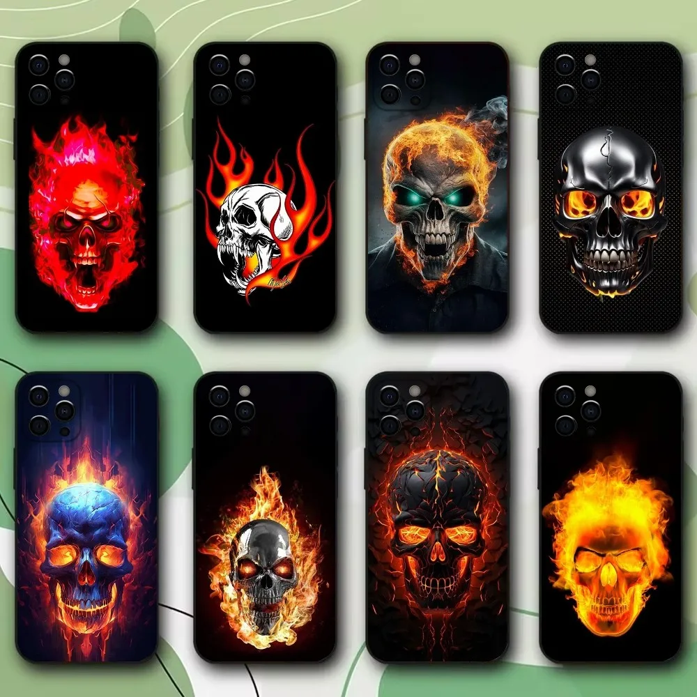 

Cool Ghost Fire Skull Phone Case For Apple iPhone 15,14,13,12,11,Pro,X,XS,Max,XR,Plus,Mini Soft Black Cover