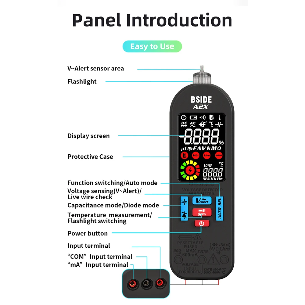 BSIDE A2 A2X Mini Multimeter LCD Digital Tester Voltage Detector DC/AC Voltage Frequency Resistance NCV Electrical Instrument