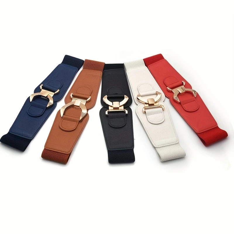 Cinto elástico Boho Chic com fivela de metal – acessório versátil para mulheres