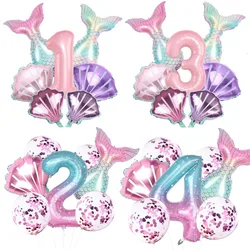 7Pcs Mermaid Birthday Balloons Shells Pink Number Balloons for 1th-9th Birthday Party Girls' Mermaid Tail Decoration Supplies