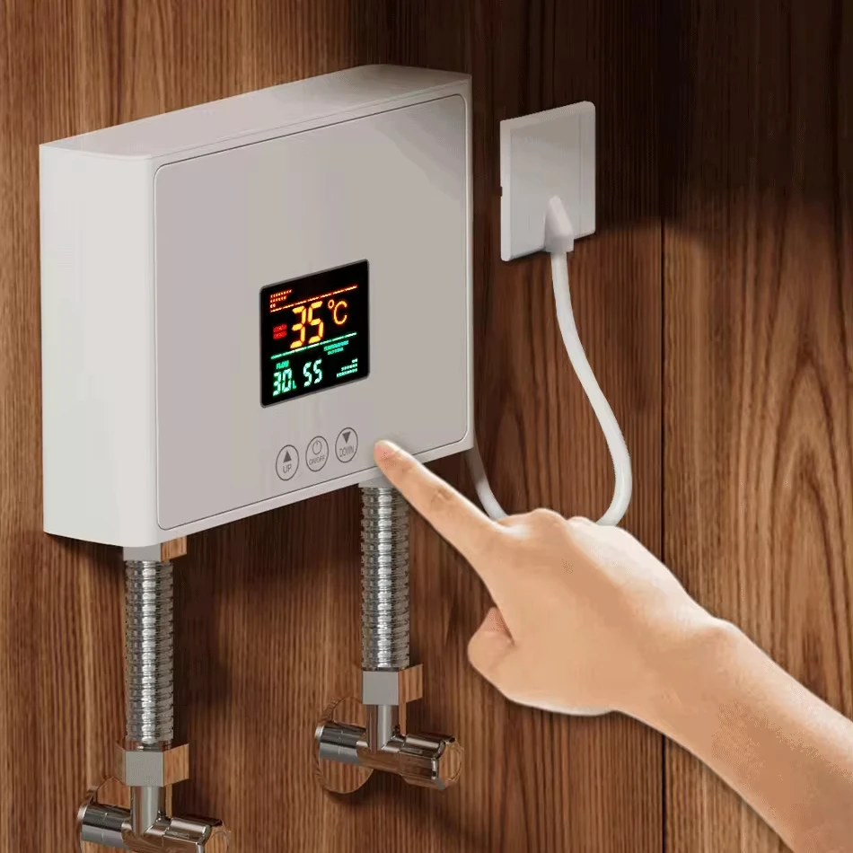 

5500W Instant Electric Water Heater: Wall-Mounted With LCD Temperature Display and Remote Control for Bathroom or Kitchen