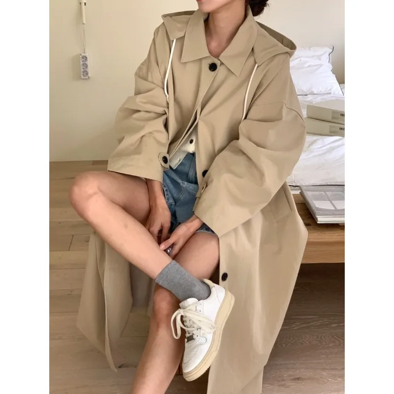 SuperAen Autumn 2026 New Vintage Khaki England Style Long Coats for Women Simple Office Lady Long-sleeved Coat