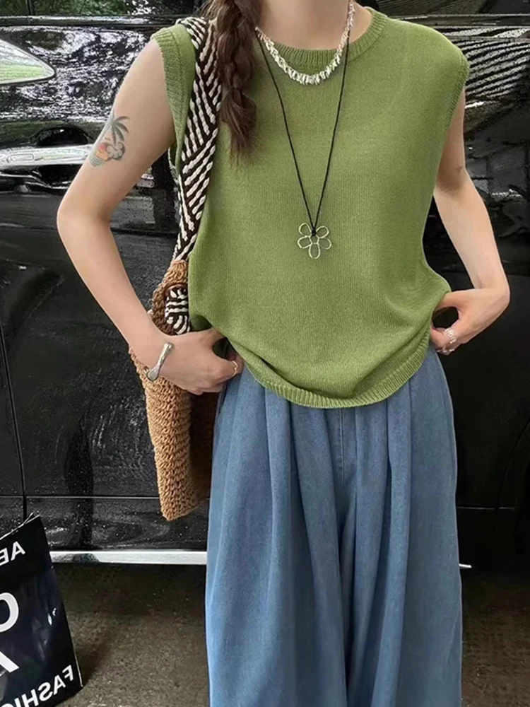 

Loose Korean Sle Color Svel Ice Silk Knitted round Ne Top Casual Faion Youthful Design Commute Ready Women'...