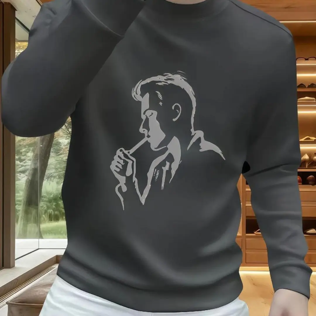 Faionable البلوزات المطبوعة الرجال عارضة طويلة Sve العلوية جولة Ne تنوعا فضفاضة تناسب أعلى العصرية الخريف الشتاء جديد...