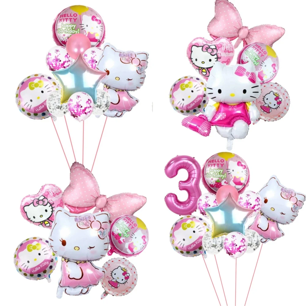 ﻿   ชุดตกแต่งงานวันเกิดธีมเฮลโลคิตตี้ใหม่ ลูกโป่งสไลด์ ของตกแต่งงานเลี้ยงฉลองทารกเพศหญิง งานปาร์ตี้สีชมพู ลูกโป่งเฮลิียมรูปแมว KT อุปกรณ์ตกแต่ง
