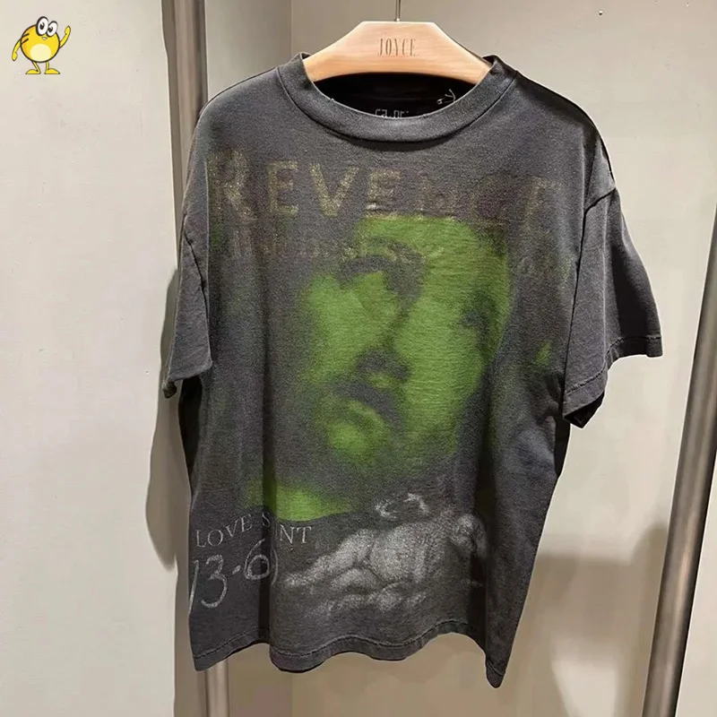 Washed Grey High Street Round Neck SAINT T Shirt Men Woman Vintage Loose Fashion Top Tees Summer