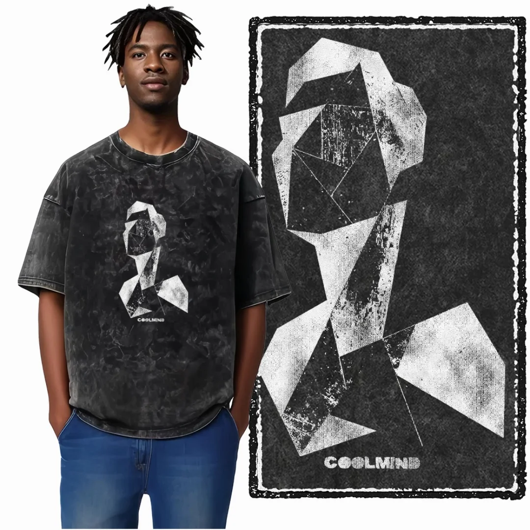 

Vintage Washed Geometric Abstract Graphic COOLMIND Men T Shirt Oversized Black T-Shirt Vintage-styled Casual Streetwear Tee