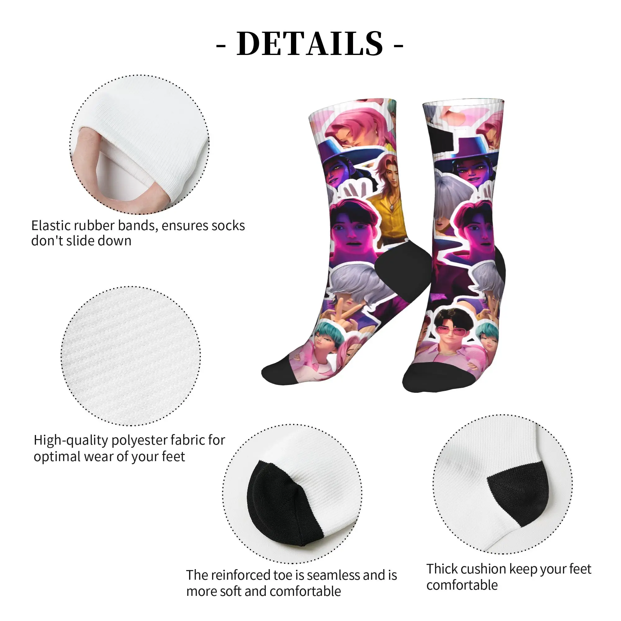 ถุงเท้าผู้ชายลาย K-pop Demon Hunters Saja Boys Jinu Mystery Romance Abby Baby ถุงเท้าสปริงลายสเก็ตบอร์ดกันลื่น