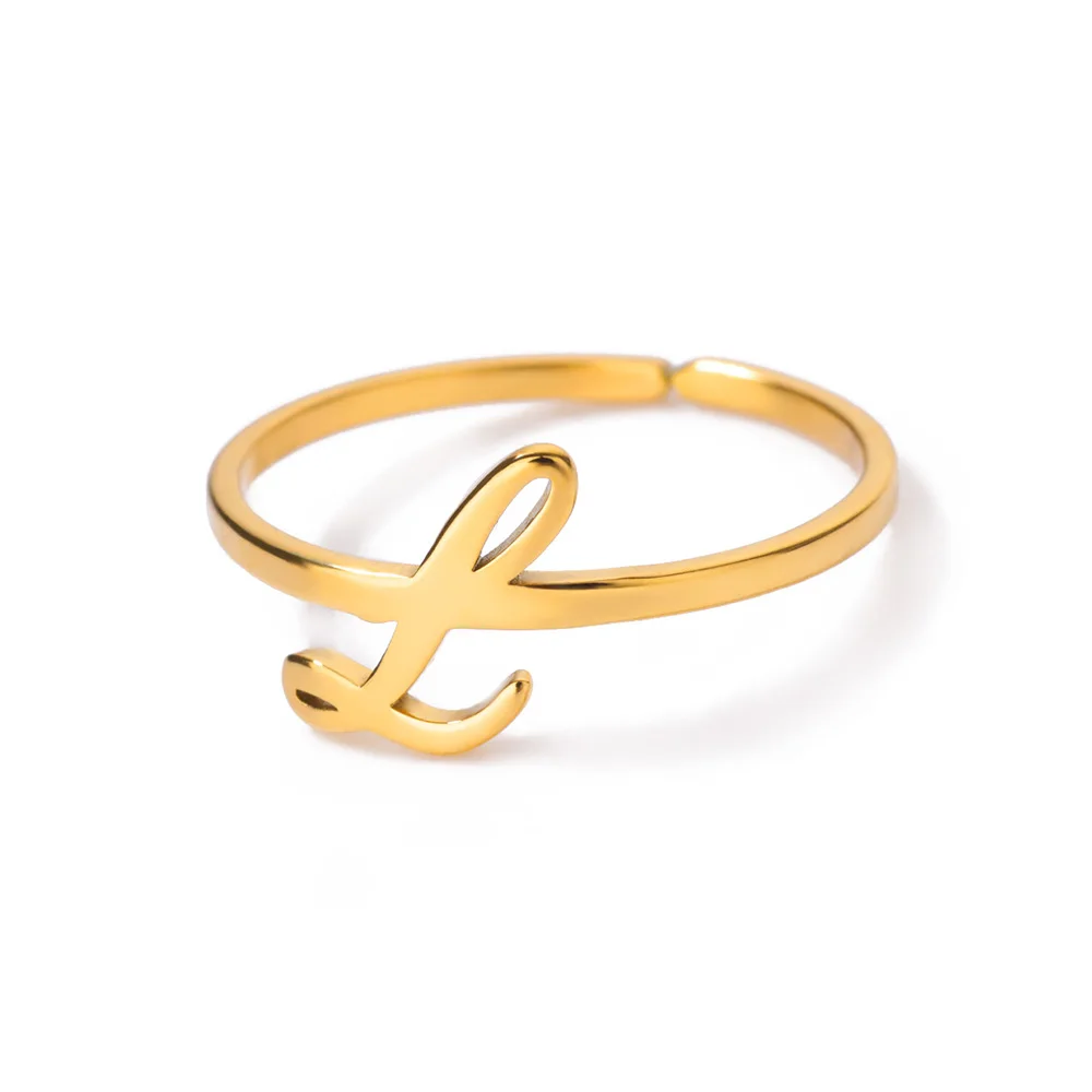 Initial Letter Rings for Women, Gold Color Adjustable A-Z Ring