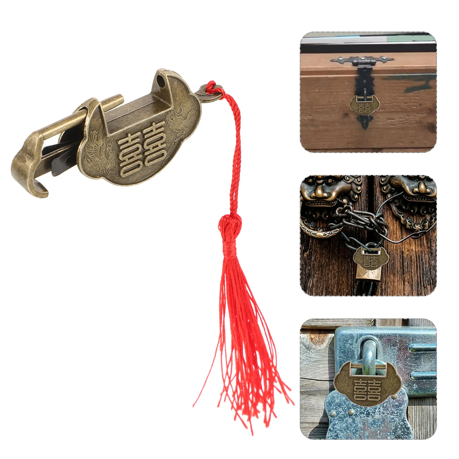 1Set Vintage Brass Padlock Style Mini Lock Latch for Jewelry Box Drawer Cabinet Retro Decorative Padlock Key