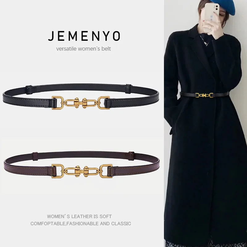 

Adjustable Thin Women Belt Genuine Leather Waist Belts Decorative Fashion Buckle Belt for Suit Coat Dress