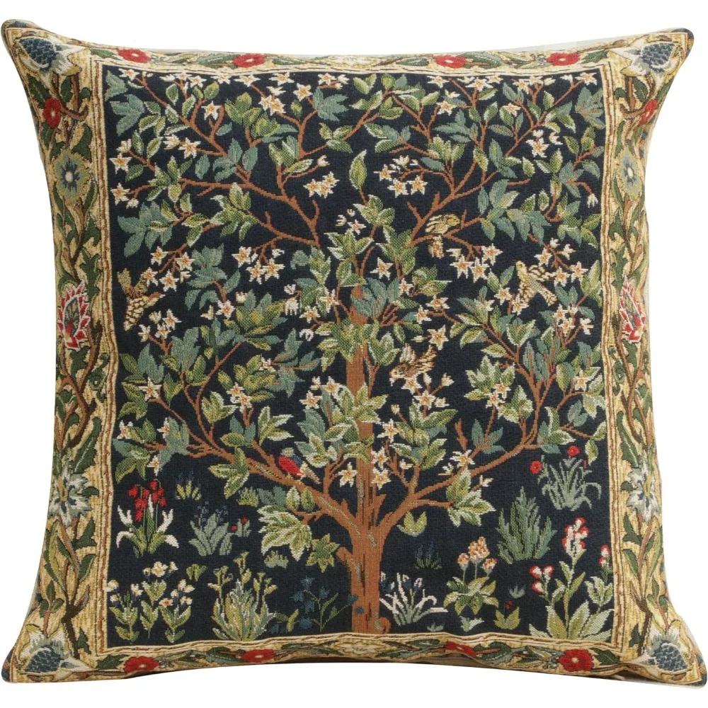 

Boho Style Blue Tree Square Throw Pillow Covers for Living Room Sofa and Couch Decor