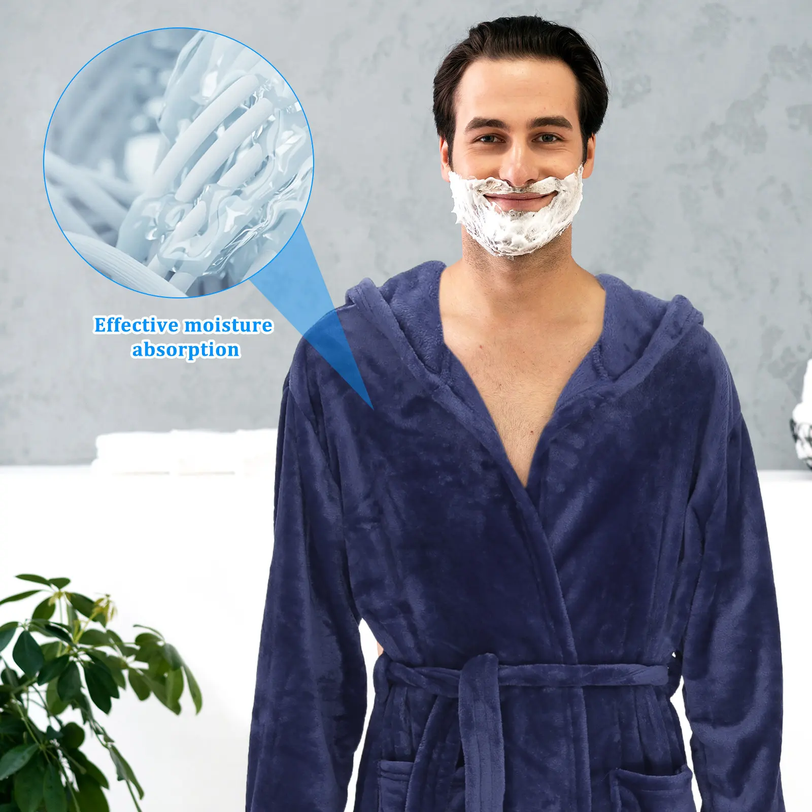 Mens Hooded Bathrobe Lightweight Soft Polyester Towel Robe Long Shower Robe Comfortable Wear-Resistant Bathrobes for Men