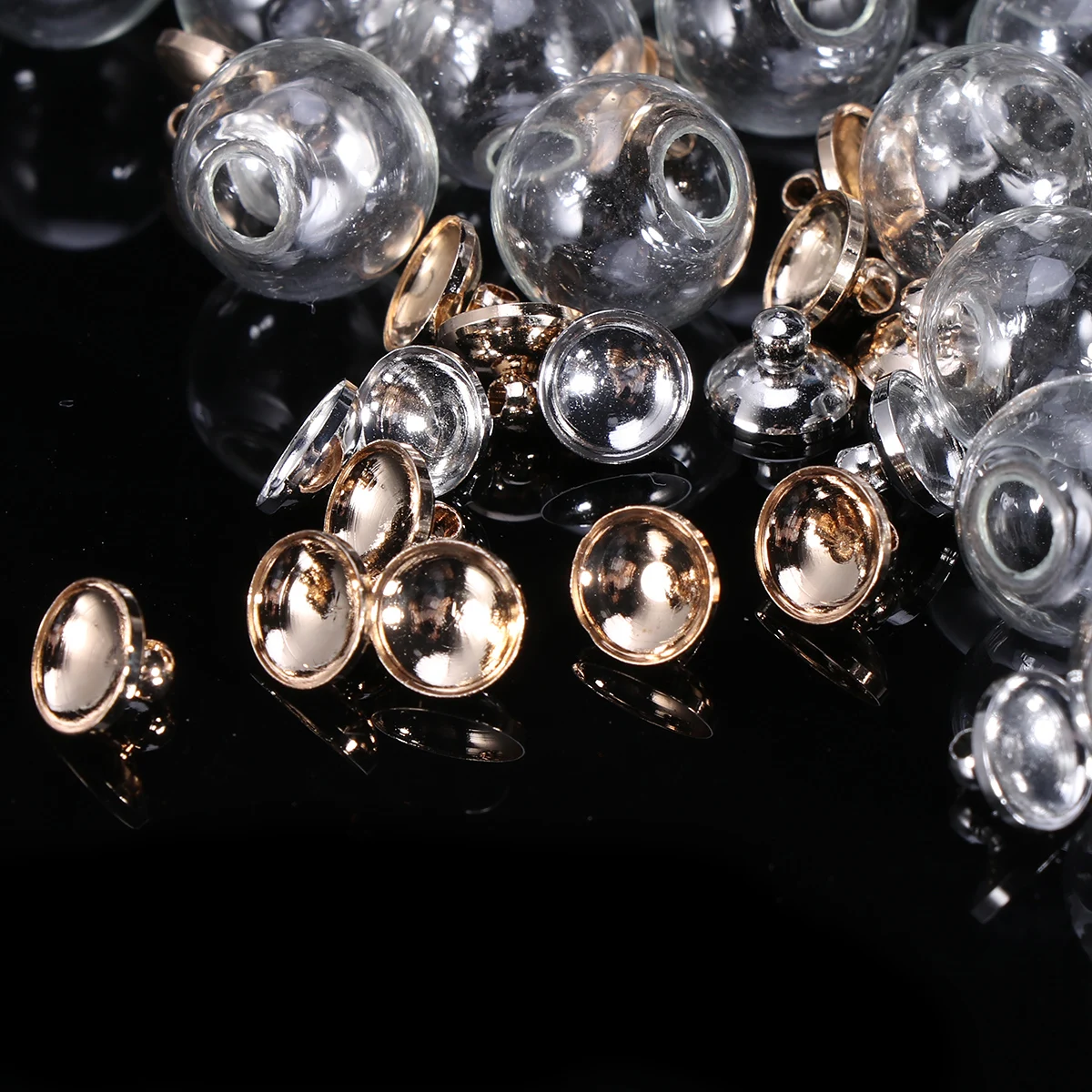 

60Pcs Mini Clear Hand-Blown Glass Bottles Crystal Balls Time Gemstone Covers DIY Handmade Jewelry Accessories Single Hole