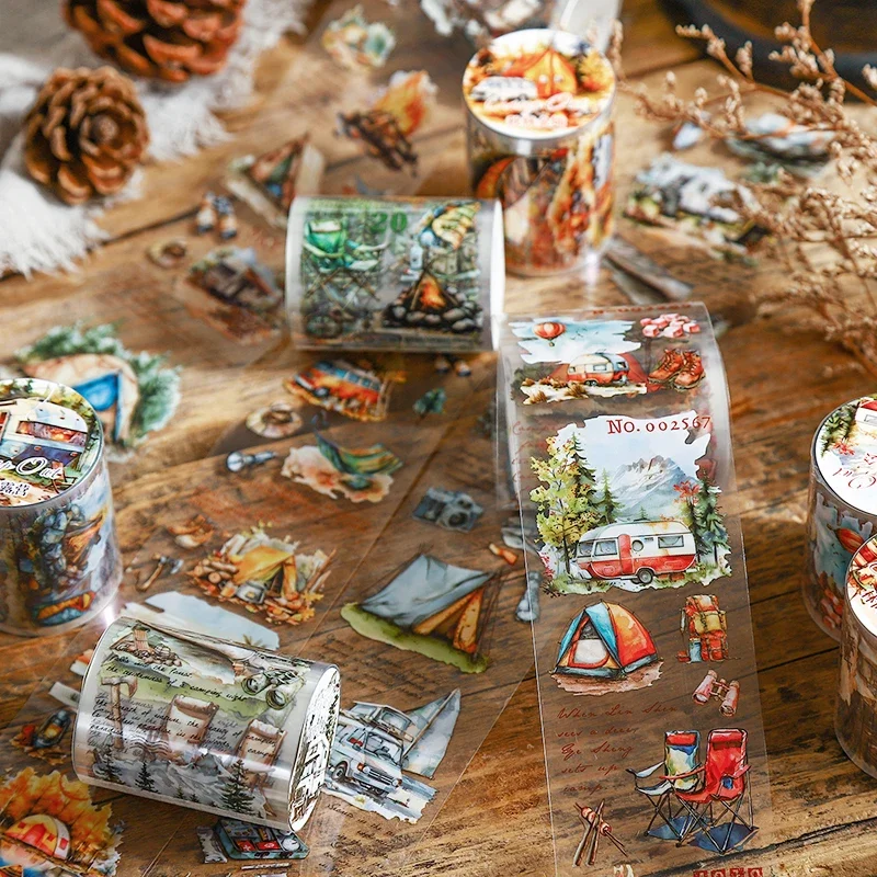 50mm*200cm Forest Exploration Series Vintage Camping Landscaping PET Tape Creative DIY Journal Material Collage Stationery