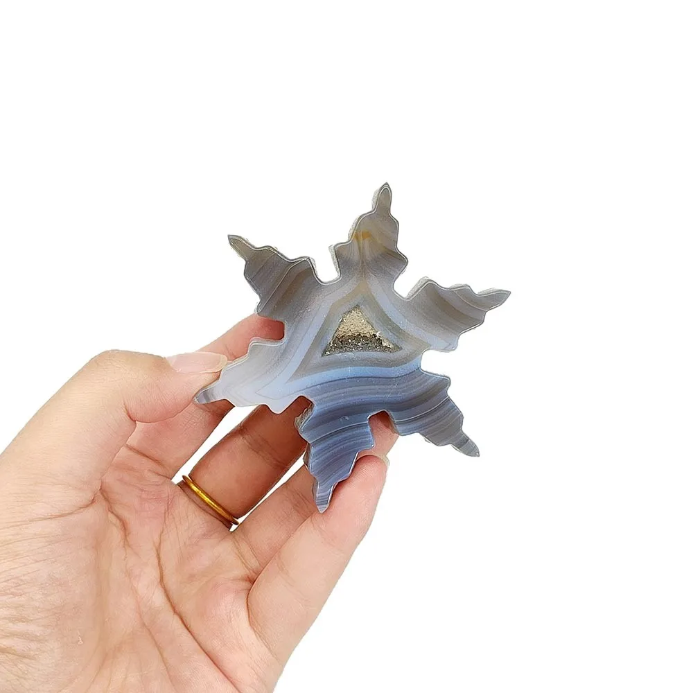 Natural Sardonyx Agate Geode Snowflake Carving, Red Hematoid Crystal Star Figurine, Hand Carved Stone, Spiritual Decor Gift