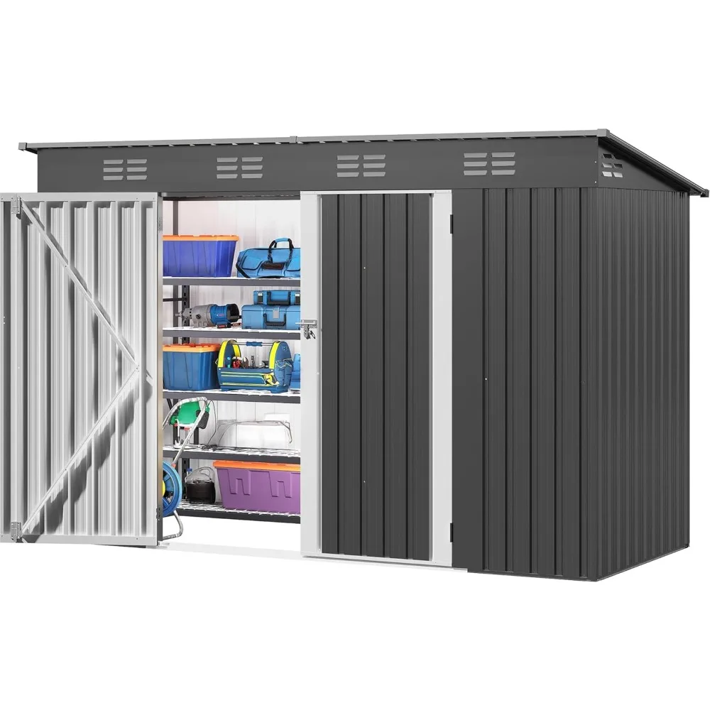 

9.1x4.2ft Large Outdoor Storage Shed, Metal Tool Sheds, Heavy Duty Tool Storage with Lockable Doors & Air Vent for Backyard Pat