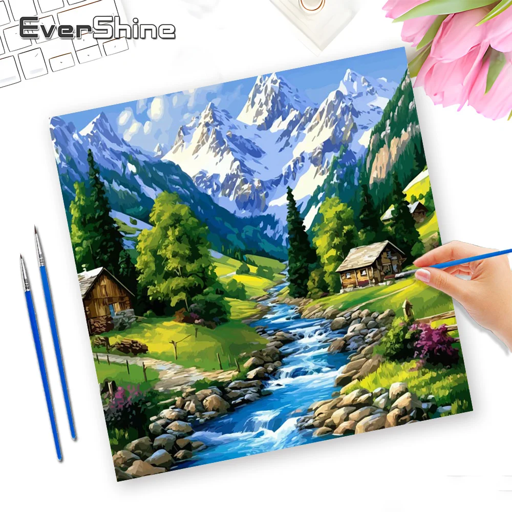 Evershine Landscape Pictures By Numbers Mountain Tree For Beginners Oil Painting River New Arrivals Handicraft Home Decor