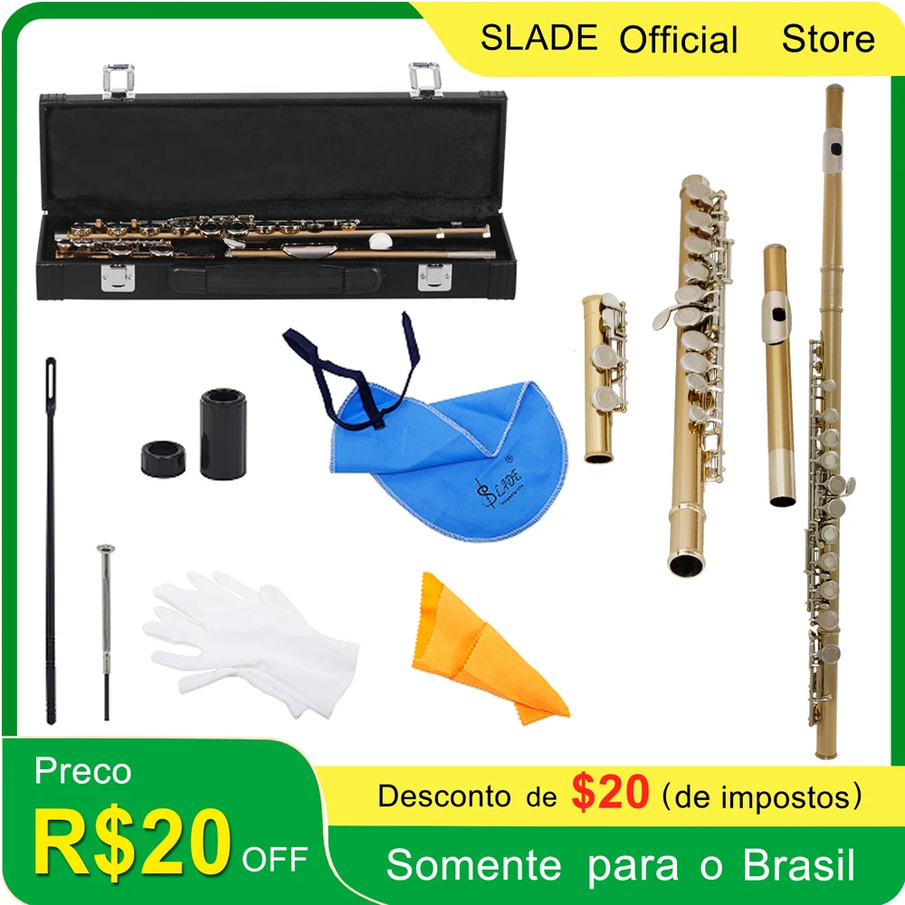 

SLADE 16 C-Slot Holes Flute Golden Silver Key Flute Professional Beginner Student Flute with Box Gloves Cleaning Kit