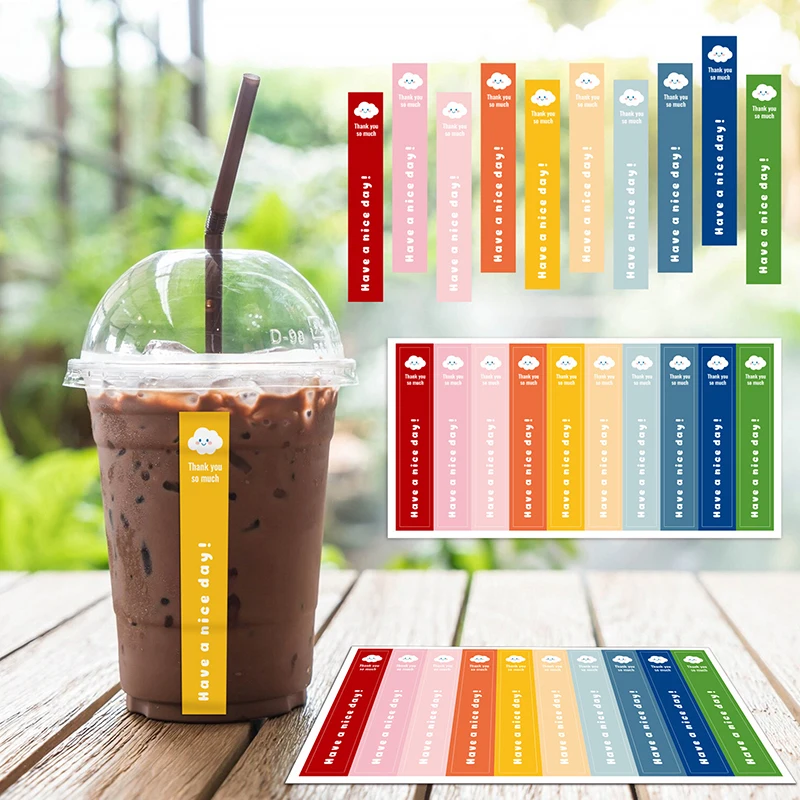 100Pcs/10Sheets Cute Colorful Milk Tea Sticker For Water Bottle Coffee Rectangle Seal Label Business Commodity Packaging Sticker