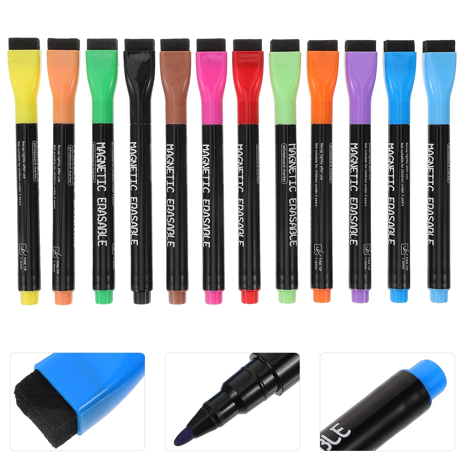 Yihui Whiteboard Pen Children's Magnetic Fine Head Color Painting Marker Water-based Erasable 12 Set for Fridge Household