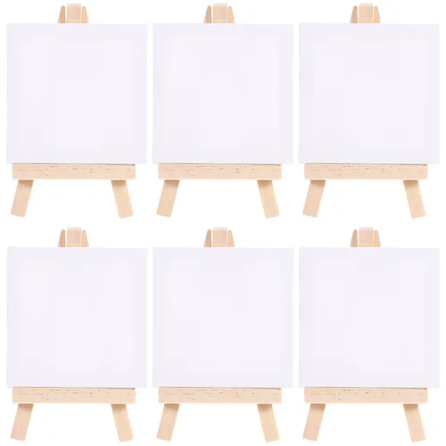 6 juegos de Mini lienzo estirado y caballete, tableros de arte en blanco, tablero de pintura de madera para niños, dibujo, pintura al óleo y grafiti DIY