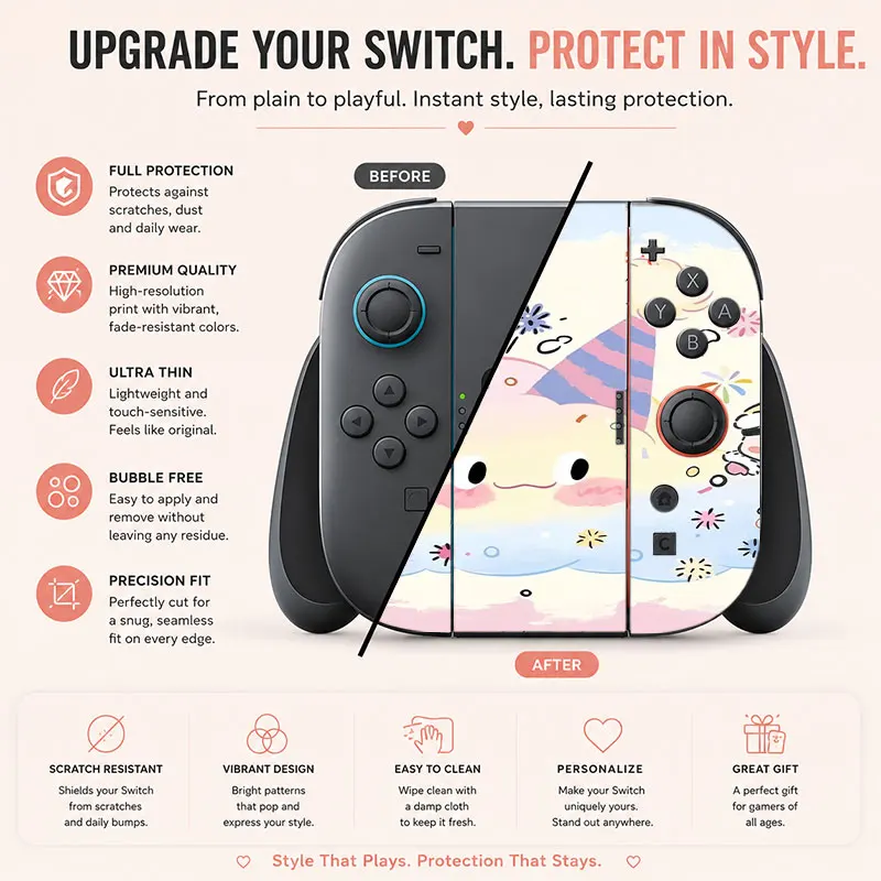 Creative pattern SWITCH game console protective film, with natural touch and comfortable feel, featuring personalized designs