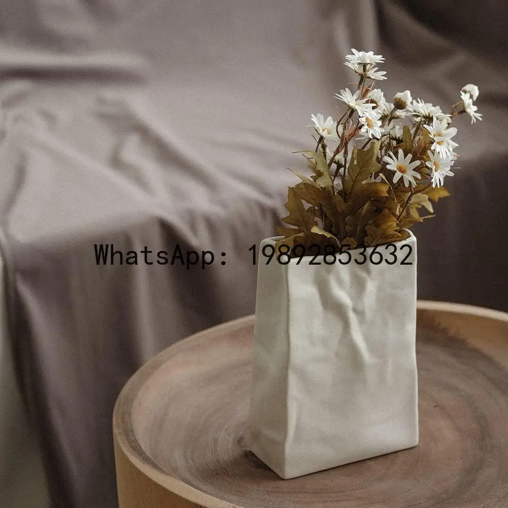 HP ceramic creative paper bag, Nordic ceramic white vase ins wind creative flower arrangement simple ornament