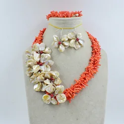 Hotsale !! African Wedding Pink Petal Beads Coral Necklace With Bracelet And Earring For Women 20