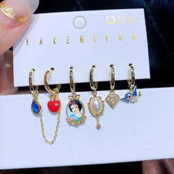 MIGGA 6pcs/Set Fairy Tale Princess Apple Dangle Earrings for Women Girls Gold Color Jewelry