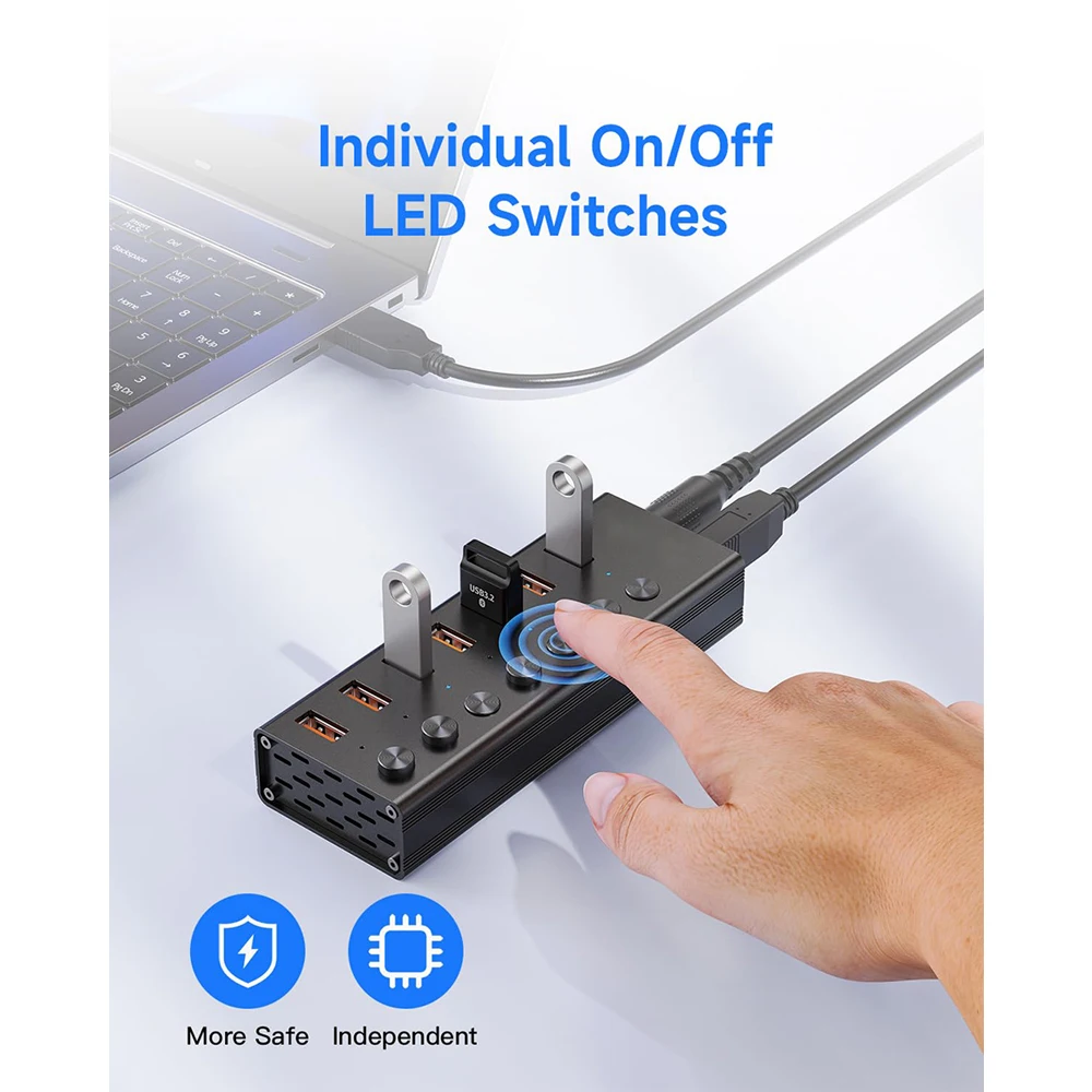 Imagem -05 - Hub de Extensão Usb Alimentado pela Getatek com Interruptores Ligados e Desligados Suporte a Adaptador de Energia Macbook Mac Pro Tablets Portas Portas 12v Usb 3.2