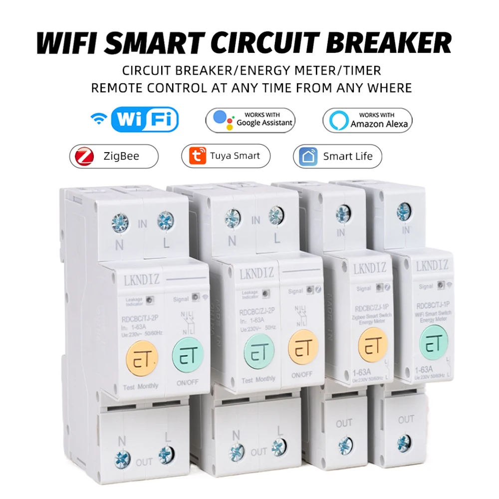 

1P 2P WIFI TUYA Zigbee Smart kWh Power Consumption Energy Meter Circuit Breaker Time Relay Switch Leakage Voltage Protection