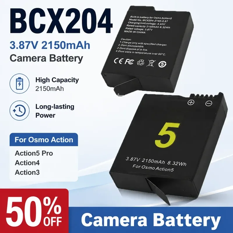 

BCX204 3.87V 2150mAh Camera Battery for DJI Osmo Action5pro Osmo Action4 Osmo Action3 Long-lasting Battery for Action Camera