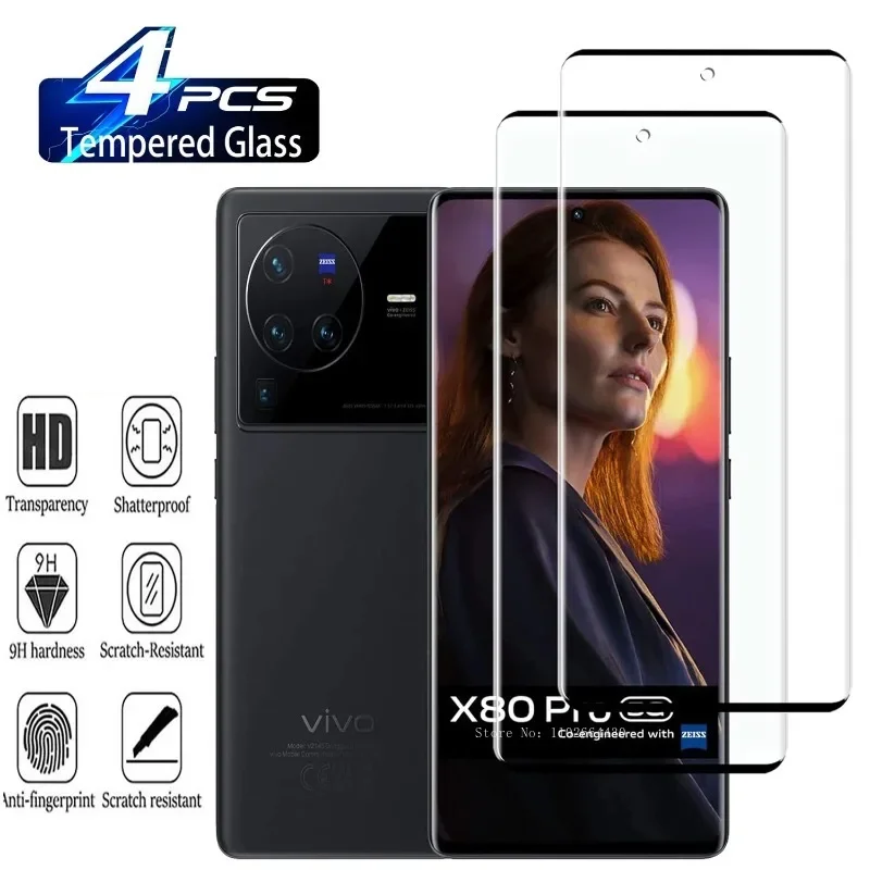 4Pcs  Explosion-proof Screen Protector  for Vivo X70 Pro+ X80 X80Pro X90 Pro+ V29 Pro V29 Lite Curved Screen Protector Glass