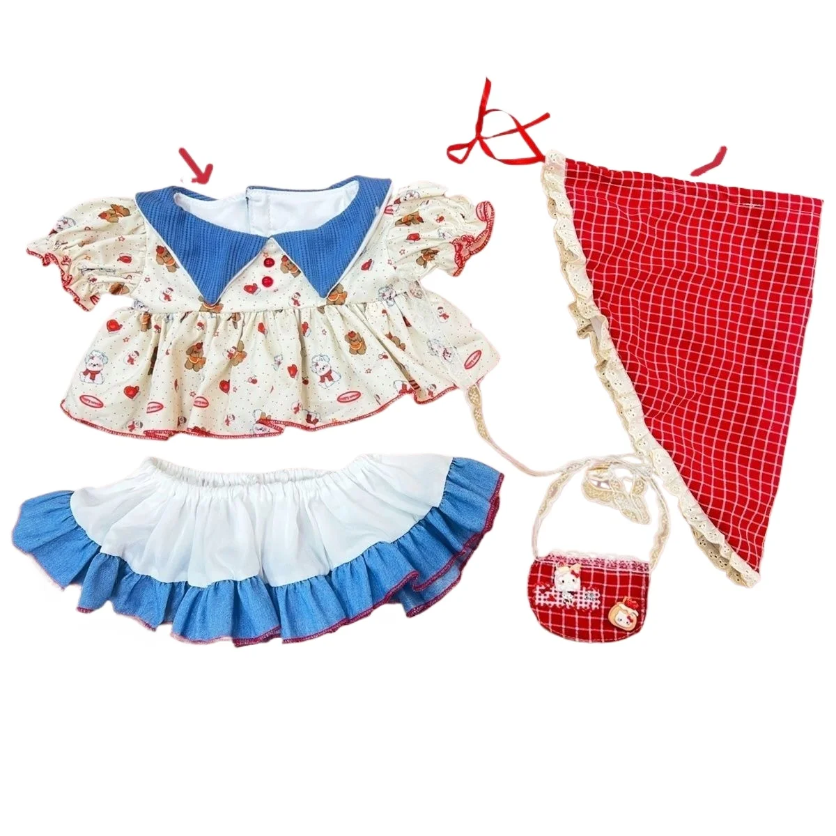 

20CM Non-Fading Soft Cartoon Baby Clothes Apple Tea Pie Short Sleeve Dress Standing Lolita Cotton Doll Dress Up Boy Girl Gift