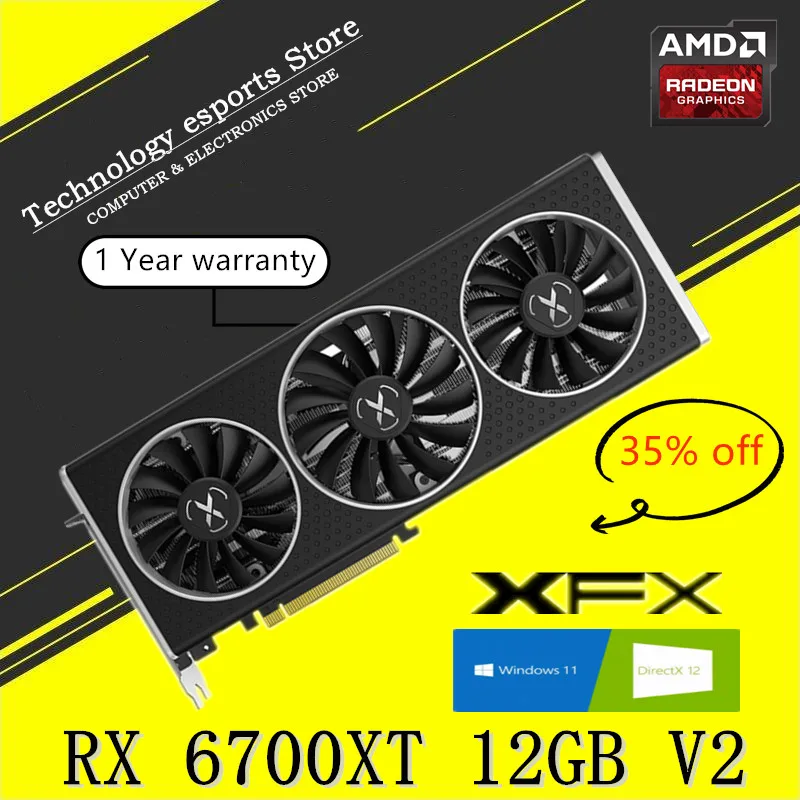 XFX 오리지널 AMD Radeon RX6700XT 12G 7nm 192bit 더블 팬 그래픽 AMD 비디오 데스크탑 PC 게임 맵 중고