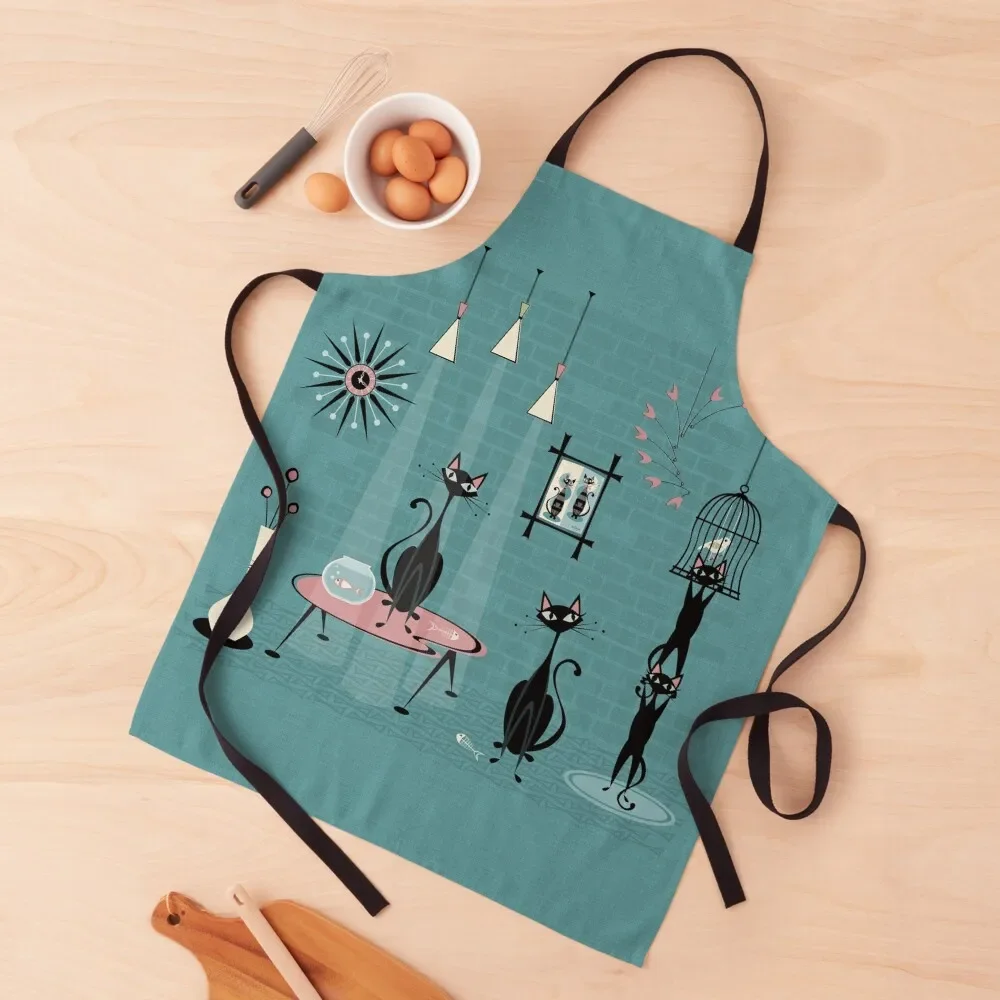 

Mid Century Kitty Mischief III studioxtine Apron Kitchen Supplies Idea Goods Kitchen For Women For Men Apron