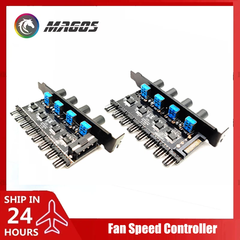 

Desktop Computer 3Pin/4Pin PWM Fan Hub Controller 4 Gear SATA/Molex Splitter PCI Slot External Buttons for Easy Speed Adjustment