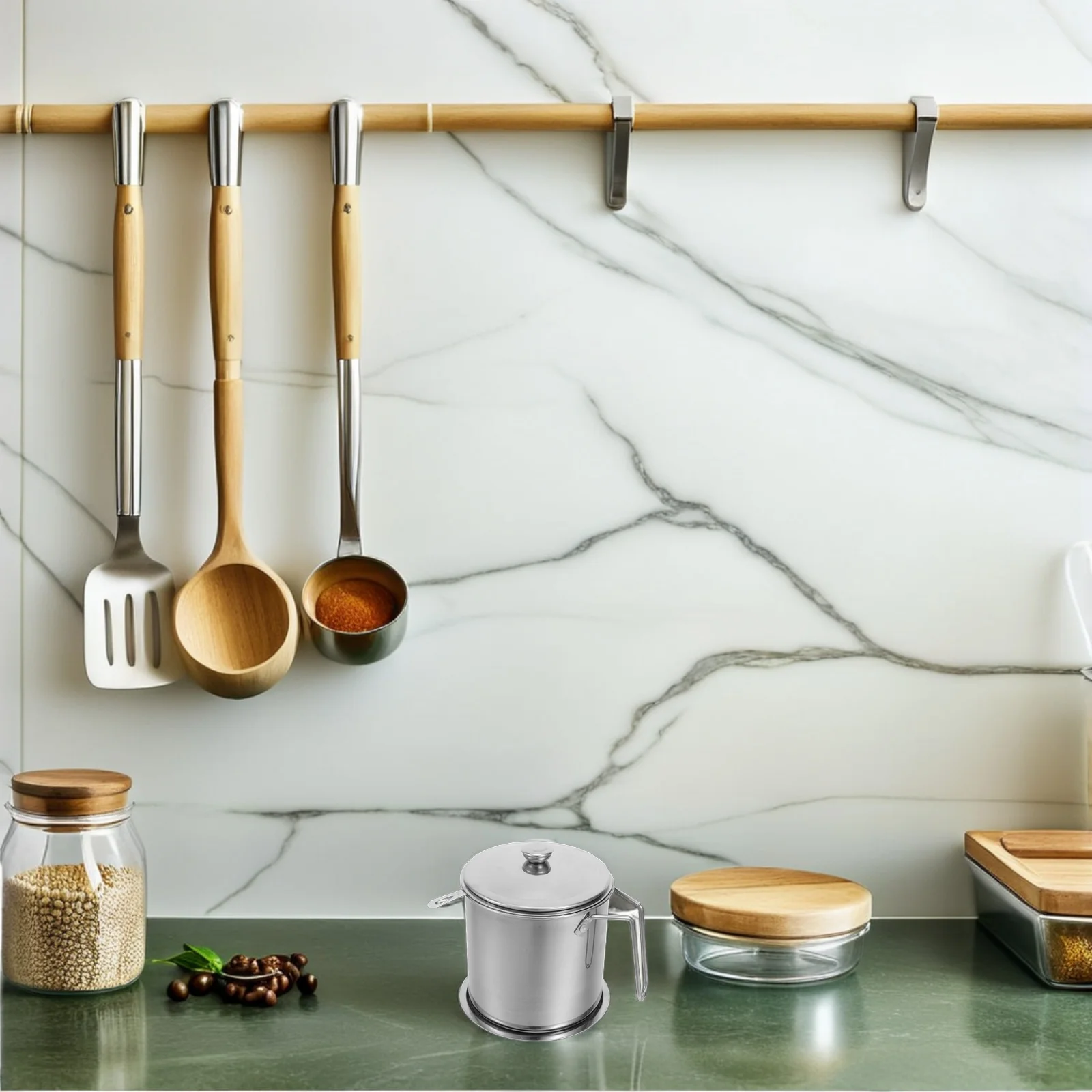 

64 Oz Stainless Steel Oil Separator Bacon Grease Container Removable Coaster Fine Mesh Strainer Cooking Oil Can Fat Filter Gravy